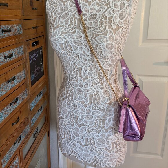 Metallic Mirror Crocodile Embossed Handbag / Crossbody Bag - Lilac Purple- NWT - Picture 8 of 14